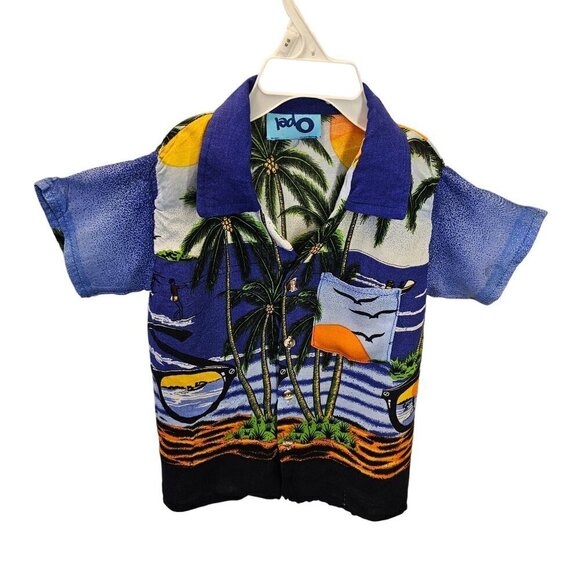 Opel Baby Boy Hawaiian Shirt 2T Button-Up Sunset Palms Beach Design Soft Rayon - Picture 6 of 6